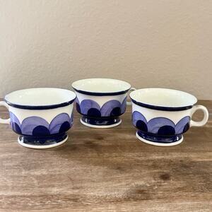 Arabia Finland Paju Cups Set of 3 Jaatinen-Winquist Blue Hand Painted MCM 1970s